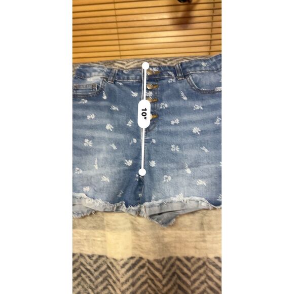 Wonder Nation Girls Floral Print Button Fly Cuffed Denim Shorts Size 16 Blue - Picture 5 of 6